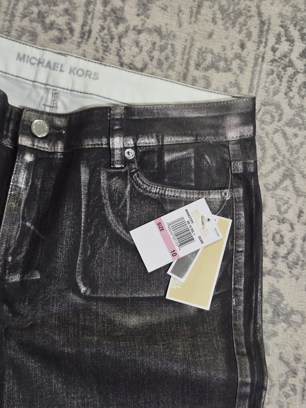 Michael Kors Women's Metallic Charcoal Skinny Jeans